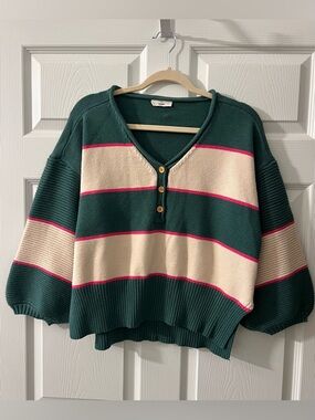 Entro Striped Button-Front Cardigan Sweater